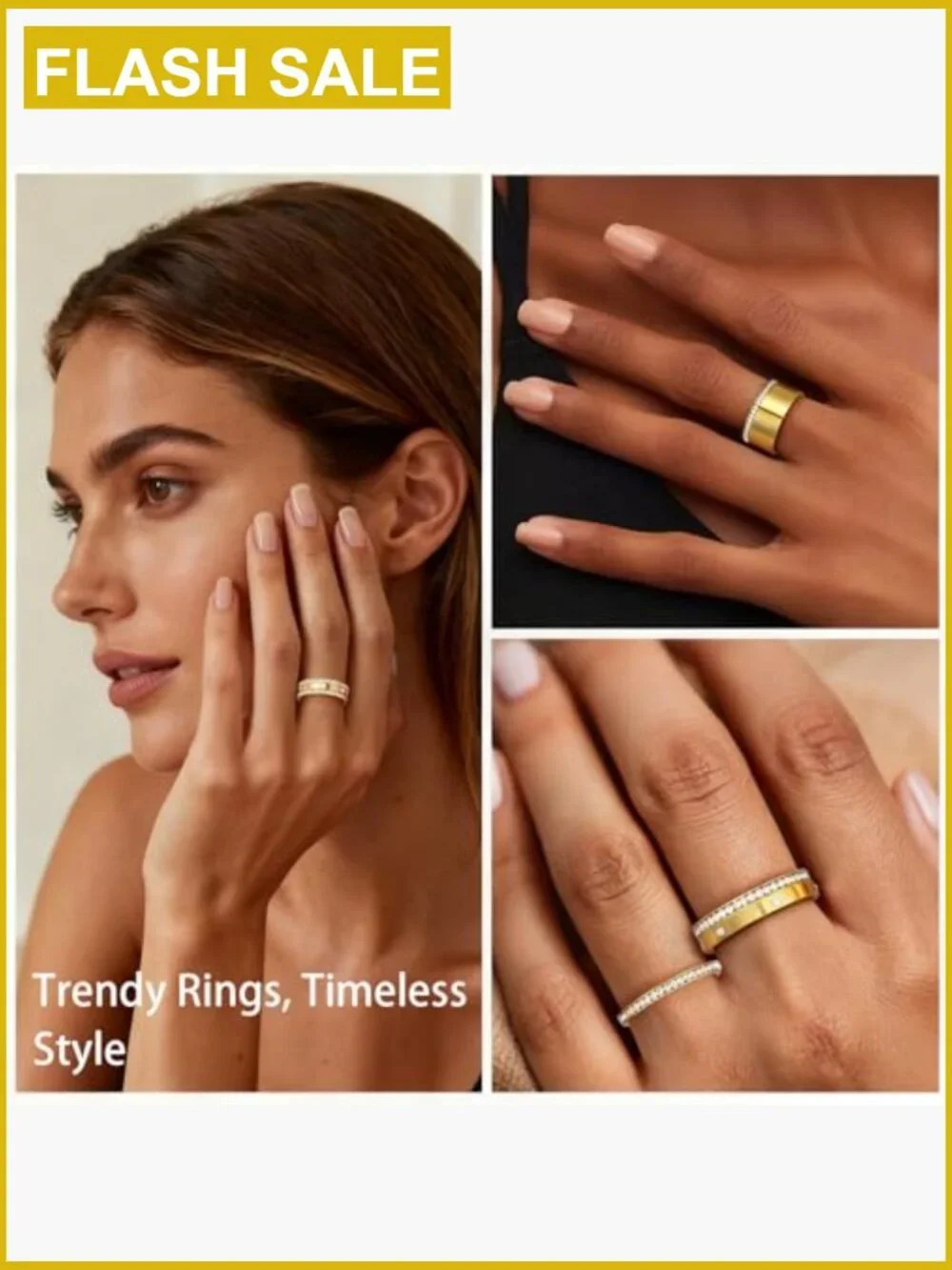 3 Pack Stackable Rings for Oura Ring - Cubic Zirconia Stainless Steel Stacking